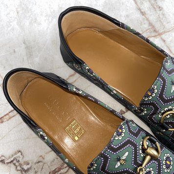 Brixton Horsebit Loafers Bee Print Black Green Fabric