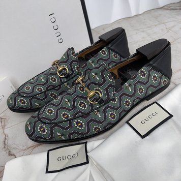 Brixton Horsebit Loafers Bee Print Black Green Fabric