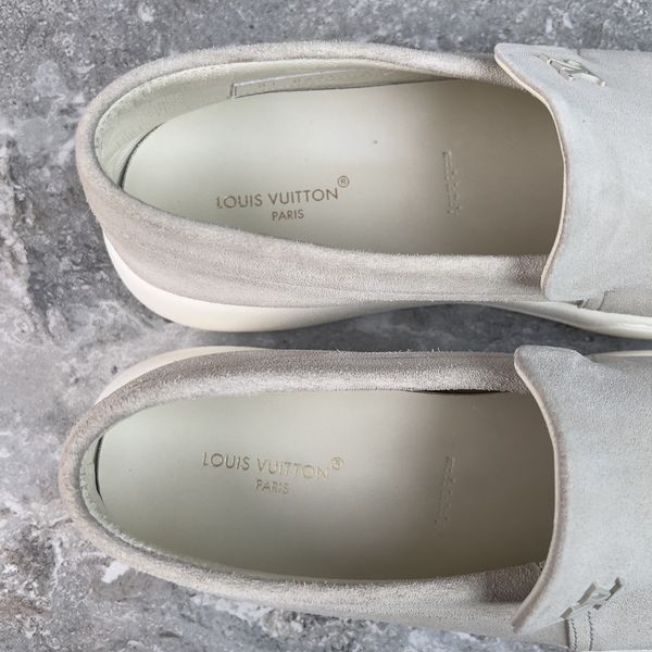 LV Pacific Monogram Damier Loafers Beige Suede