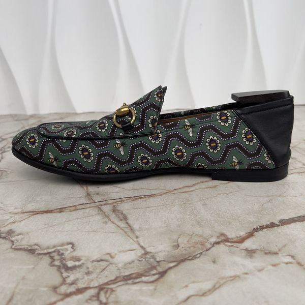 Brixton Horsebit Loafers Bee Print Black Green Fabric