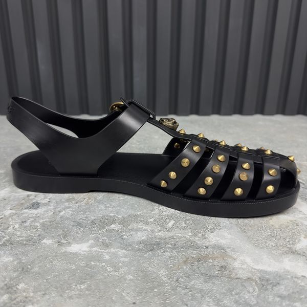 Studded Buckle Strap Sandals Black Rubber