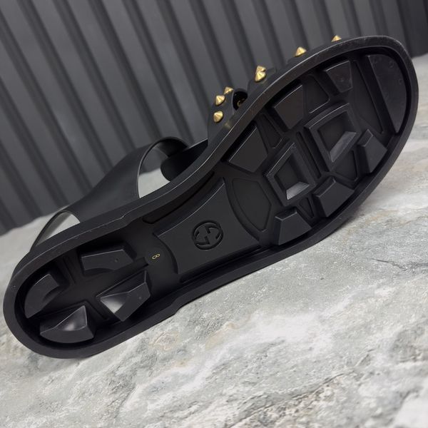 Studded Buckle Strap Sandals Black Rubber