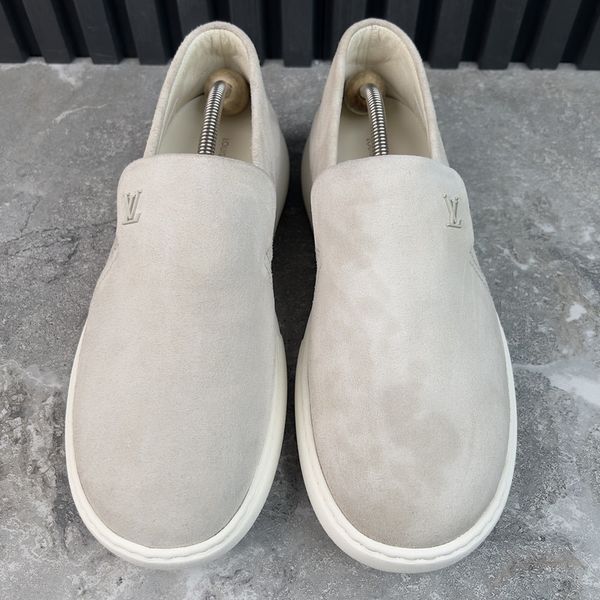 LV Pacific Monogram Damier Loafers Beige Suede