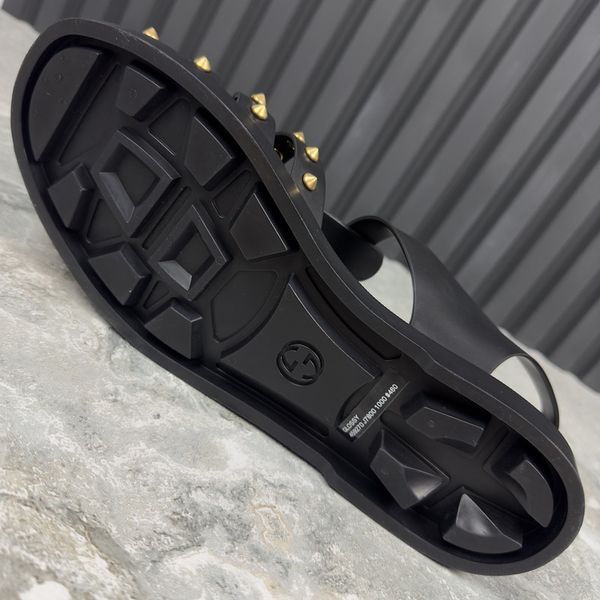 Studded Buckle Strap Sandals Black Rubber