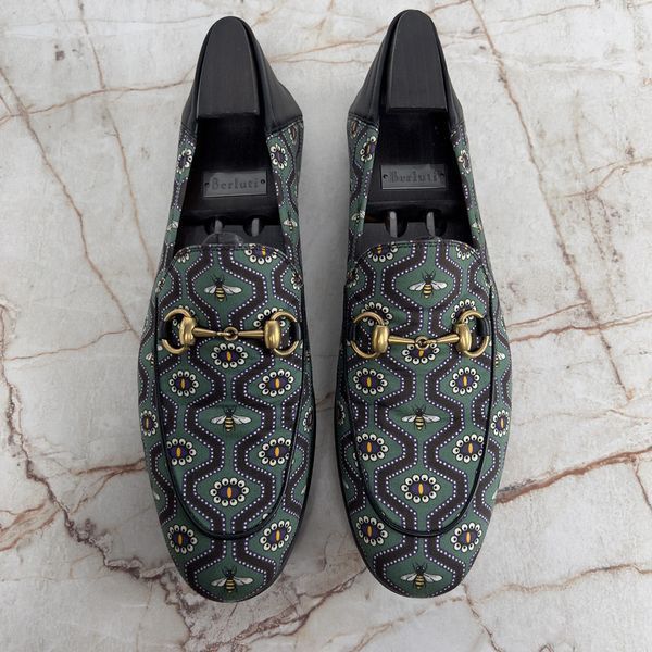 Brixton Horsebit Loafers Bee Print Black Green Fabric