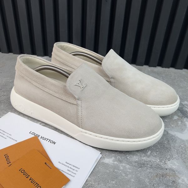 LV Pacific Monogram Damier Loafers Beige Suede