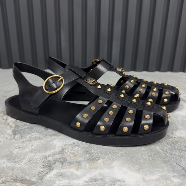 Studded Buckle Strap Sandals Black Rubber