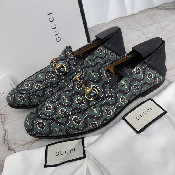 Brixton Horsebit Loafers Bee Print Black Green Fabric