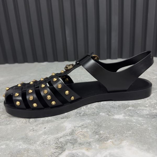 Studded Buckle Strap Sandals Black Rubber