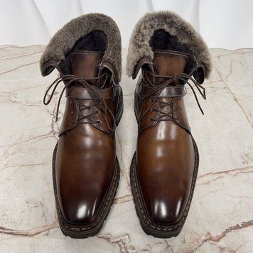 Goodyear Fur Boots Shoes Brown Patina Leather