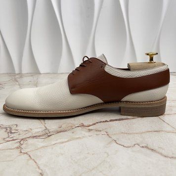 Dress Shoes Derby White Brown Leather