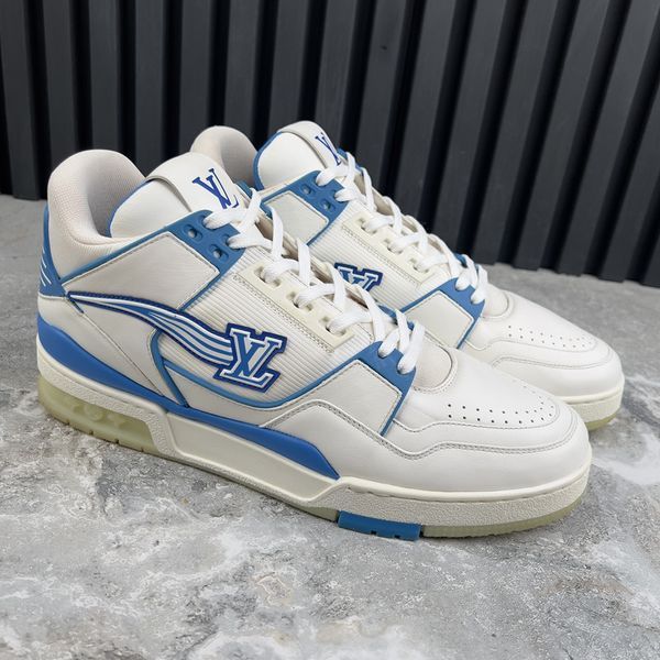 LV Trainer Azur кросівки білі з блакитним шкіряні