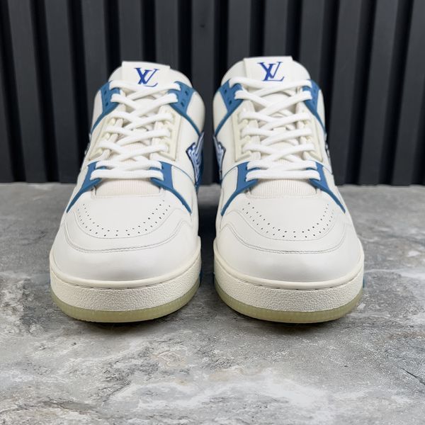 LV Trainer Azur кросівки білі з блакитним шкіряні