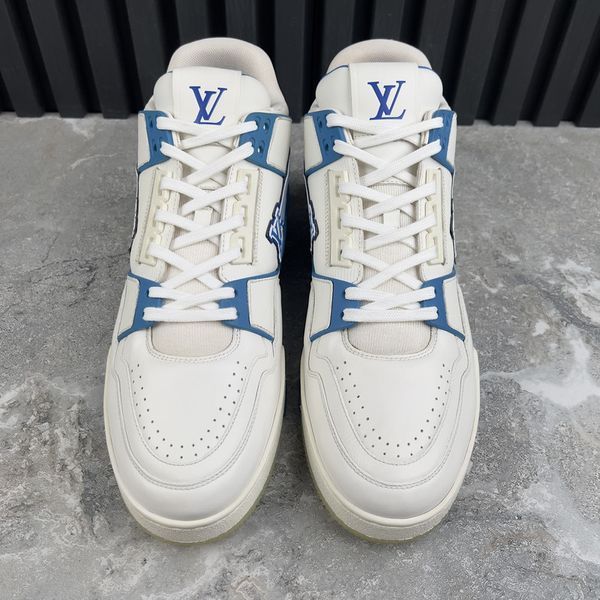 LV Trainer Azur кросівки білі з блакитним шкіряні