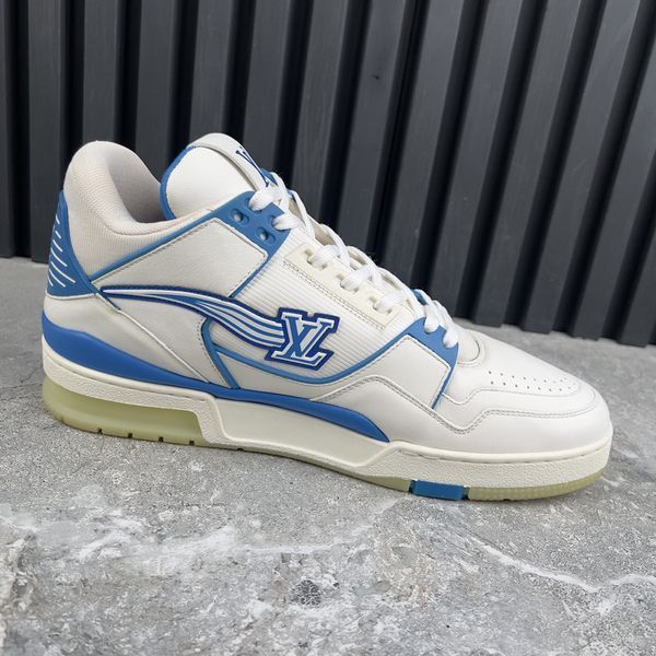 LV Trainer Azur кросівки білі з блакитним шкіряні