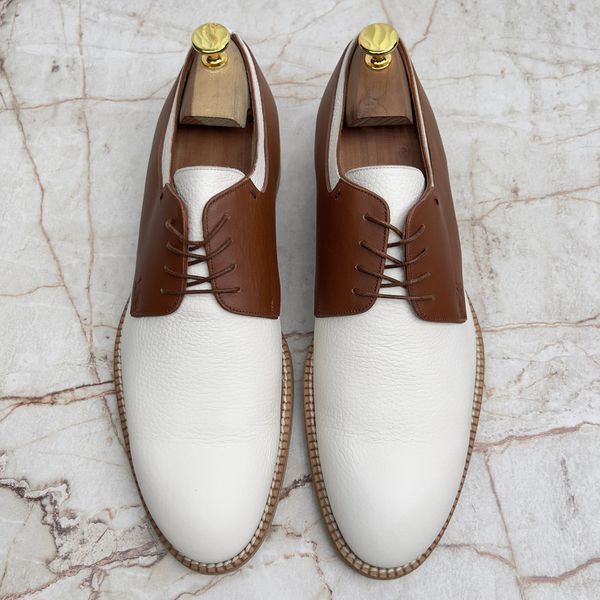 Dress Shoes Derby White Brown Leather