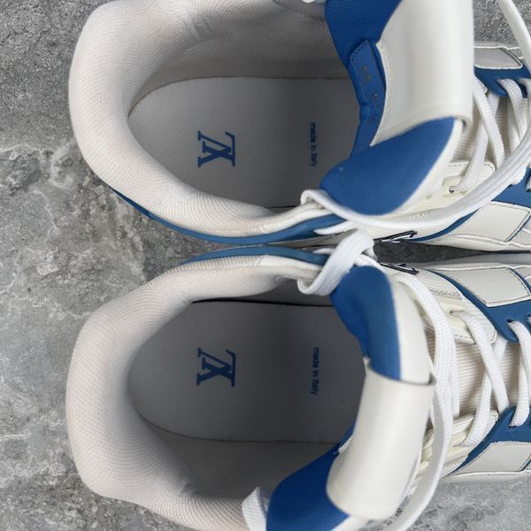 LV Trainer Azur кросівки білі з блакитним шкіряні