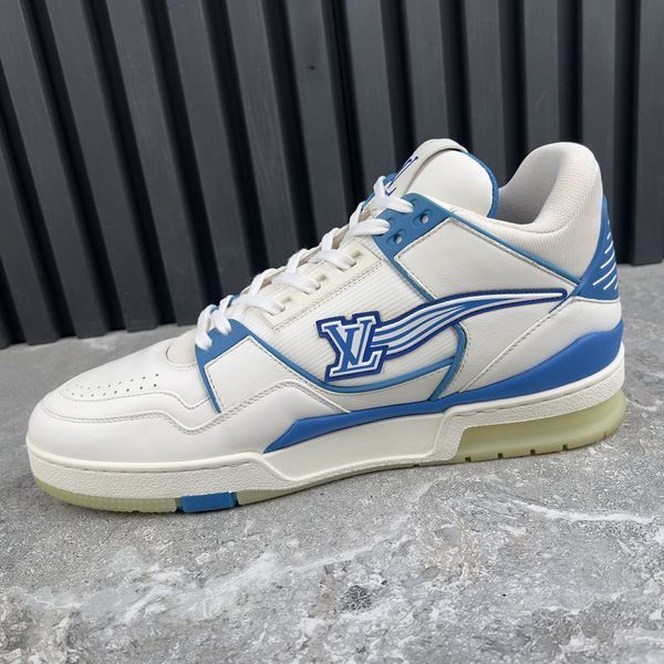 LV Trainer Azur кросівки білі з блакитним шкіряні