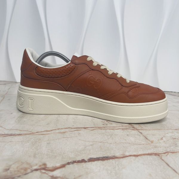 Chunky GG Embossed Monogram Sneaker Brown Leather