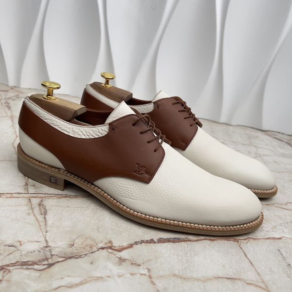 Dress Shoes Derby White Brown Leather