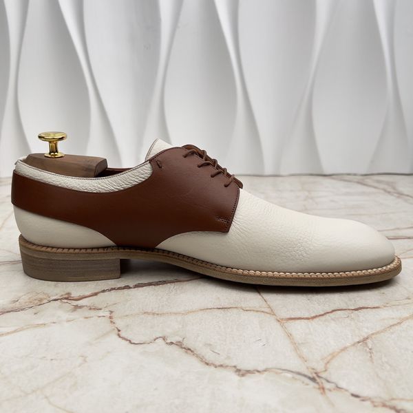 Dress Shoes Derby White Brown Leather