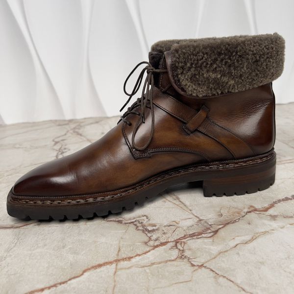 Goodyear Fur Boots Shoes Brown Patina Leather