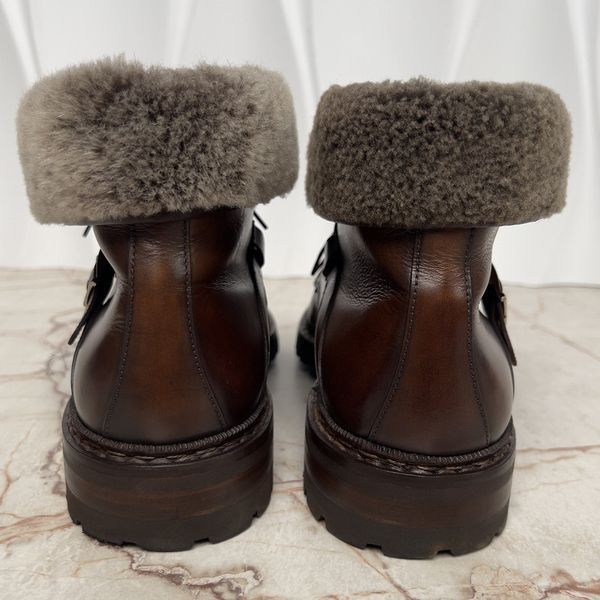Goodyear Fur Boots Shoes Brown Patina Leather