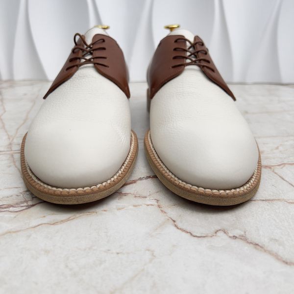 Dress Shoes Derby White Brown Leather