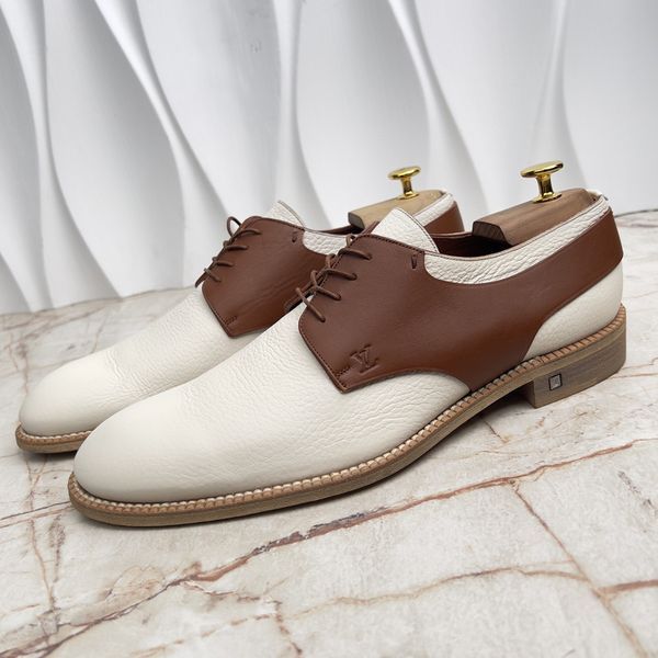 Dress Shoes Derby White Brown Leather