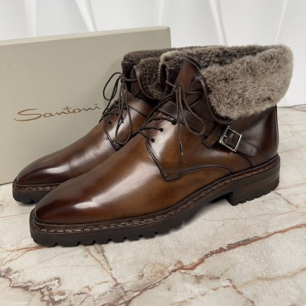 Goodyear Fur Boots Shoes Brown Patina Leather