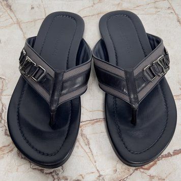 Thong Sandals Logo Blue Leather