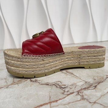 Marmont GG Platform Espadrille Mule Red Leather