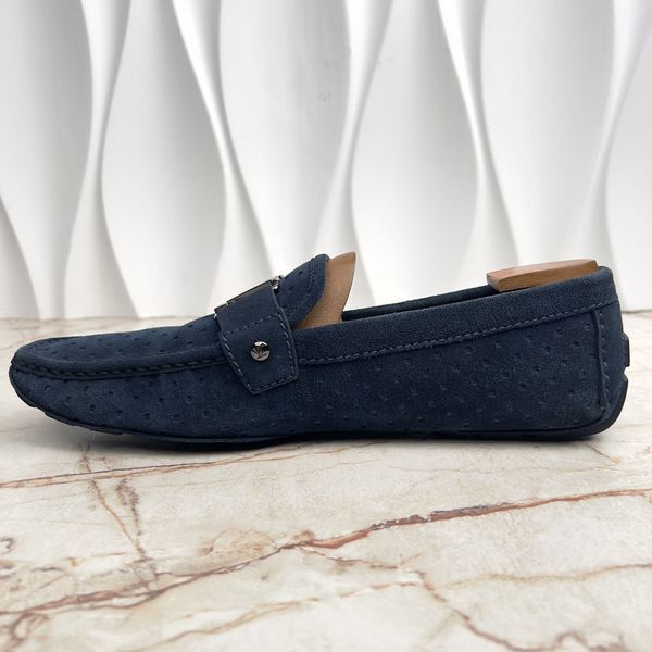 Monte Carlo Moccasins Perforated Blue Suede