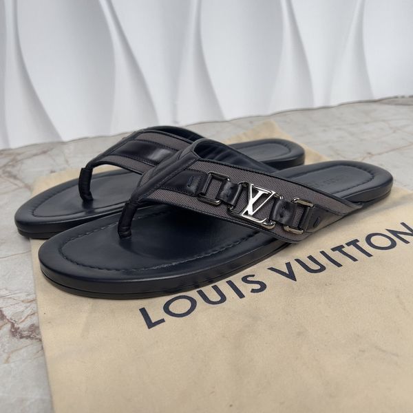 Thong Sandals Logo Blue Leather