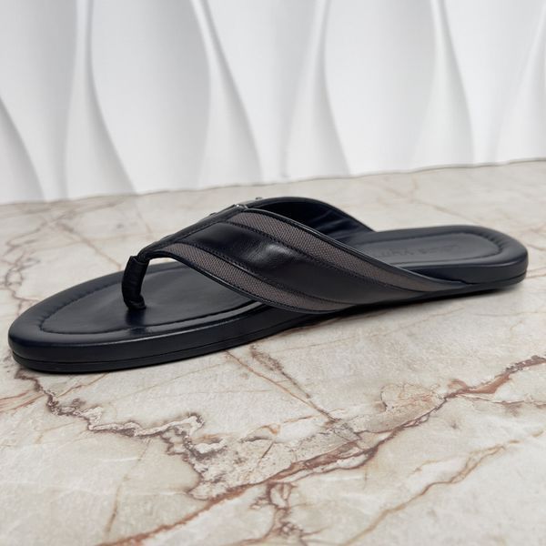 Thong Sandals Logo Blue Leather