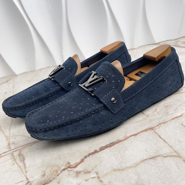 Monte Carlo Moccasins Perforated Blue Suede