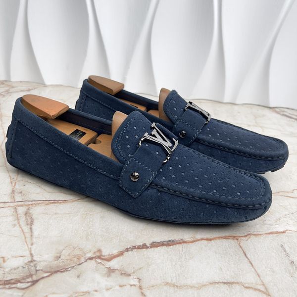 Monte Carlo Moccasins Perforated Blue Suede