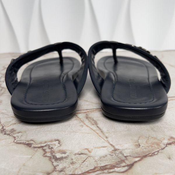 Thong Sandals Logo Blue Leather