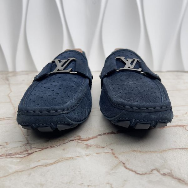 Monte Carlo Moccasins Perforated Blue Suede