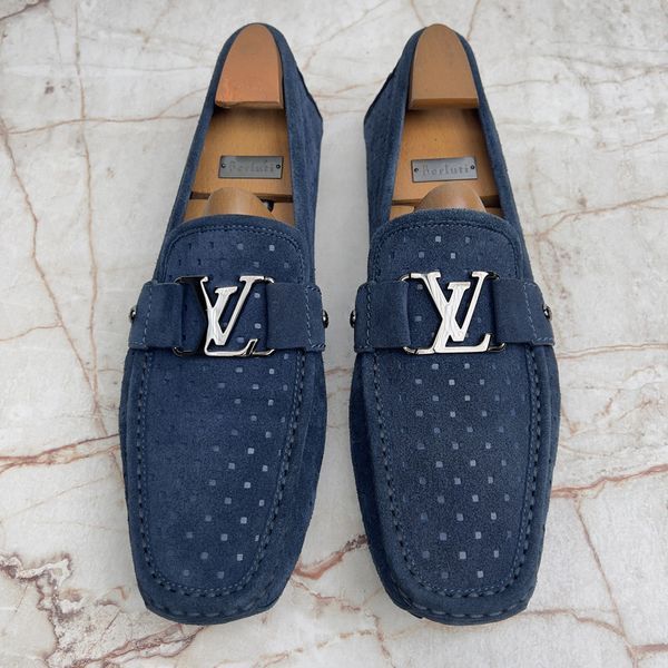 Monte Carlo Moccasins Perforated Blue Suede