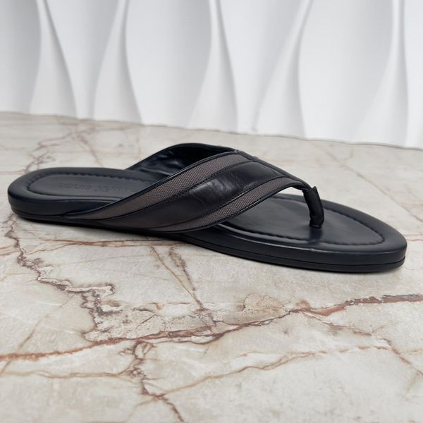 Thong Sandals Logo Blue Leather