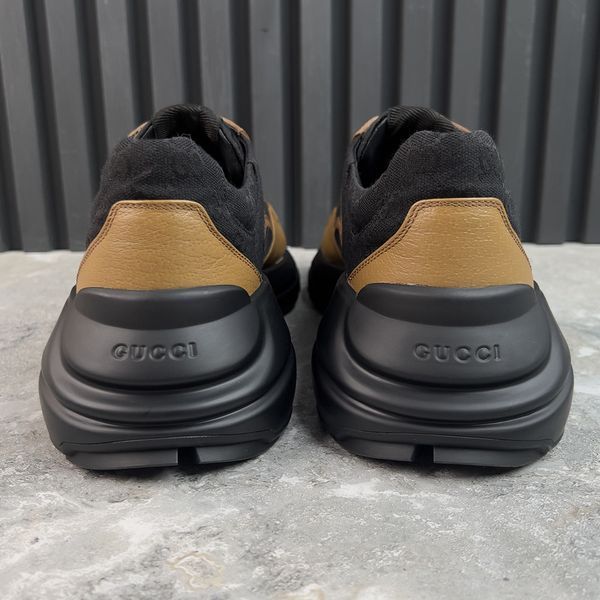 Rhyton Sneakers Brown Leather Signature GG Black Canvas