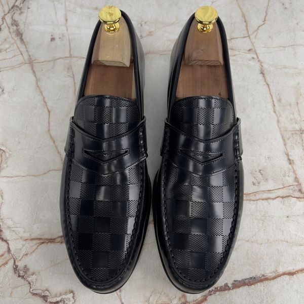 Outline Penny Loafers Damier Infini Black Leather