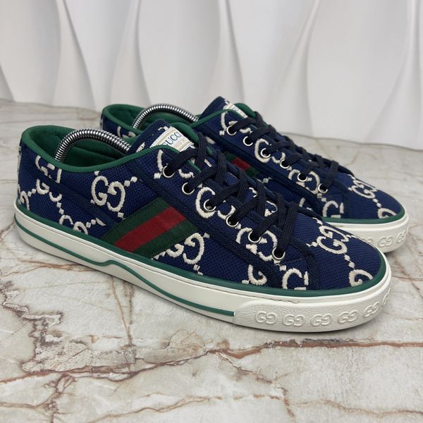 Tennis 1977 Web Maxi GG Monogram Sneaker Ink Blue Fabric