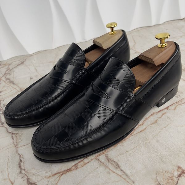 Outline Penny Loafers Damier Infini Black Leather