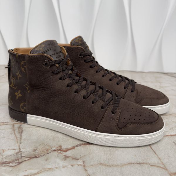 Louis Vuitton Line Up Sneakers Brown Nubuck Monogram Leather 3685 фото