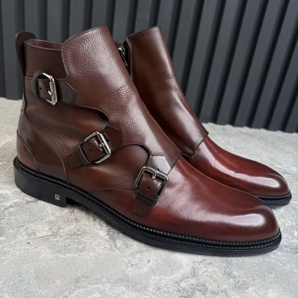 Boots Monk Strap Burgundy Patina Leather
