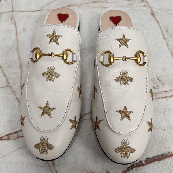 Gucci Princetown Horsebit Stars Bees Mule White Leather 3671 фото