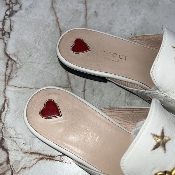 Gucci Princetown Horsebit Stars Bees Mule White Leather 3671 фото