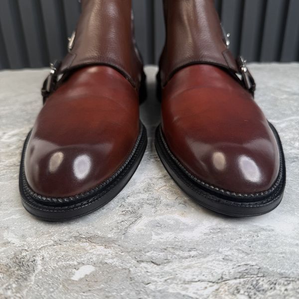 Boots Monk Strap Burgundy Patina Leather